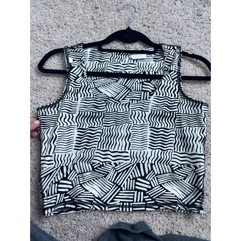 Stance Activewear Crop Top Black White Geometric Abstract Athletic Tank Womens M